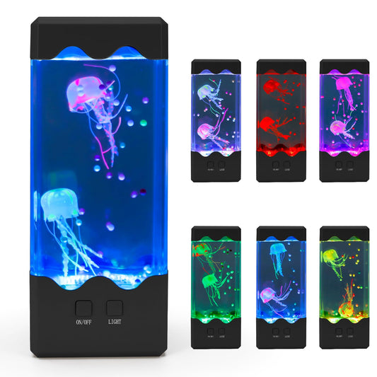 NIUFAN Jellyfish Lamp LED Jelly Fish Aquarium Tank Night Light 7 Color Changing Mood Lamp for Home Office Decor Birthday Christmas Gifts for Kids Women Men Square（Black）